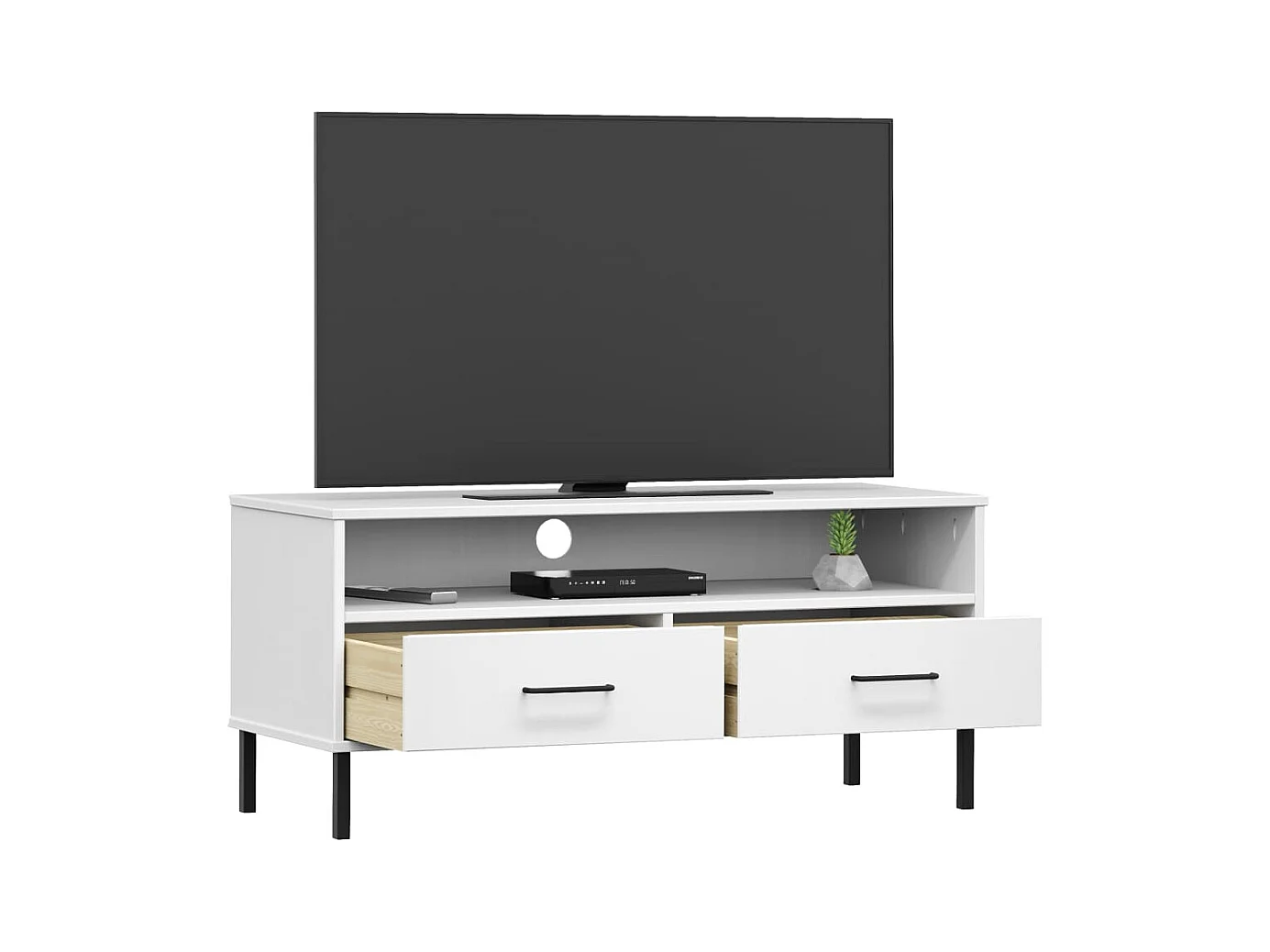 Rilynna  Meuble TV avec pieds en métal Blanc Bois de pin massif OSLO