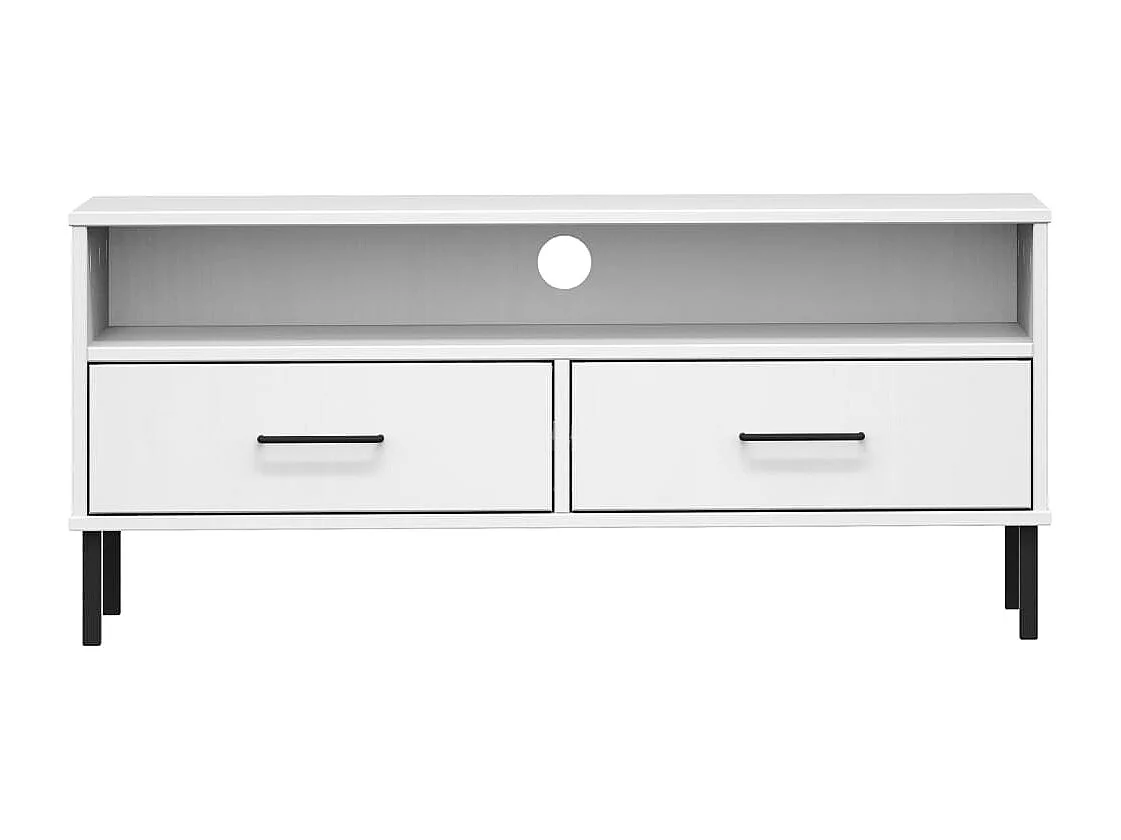 Rilynna  Tv-meubel met metalen poten OSLO massief grenenhout wit