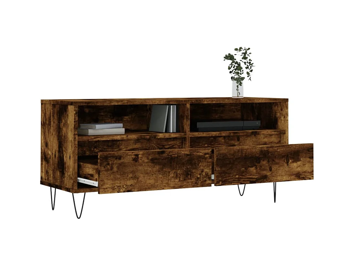 Xirin  Tv-meubel 100x34,5x44,5 cm bewerkt hout gerookt eikenkleurig