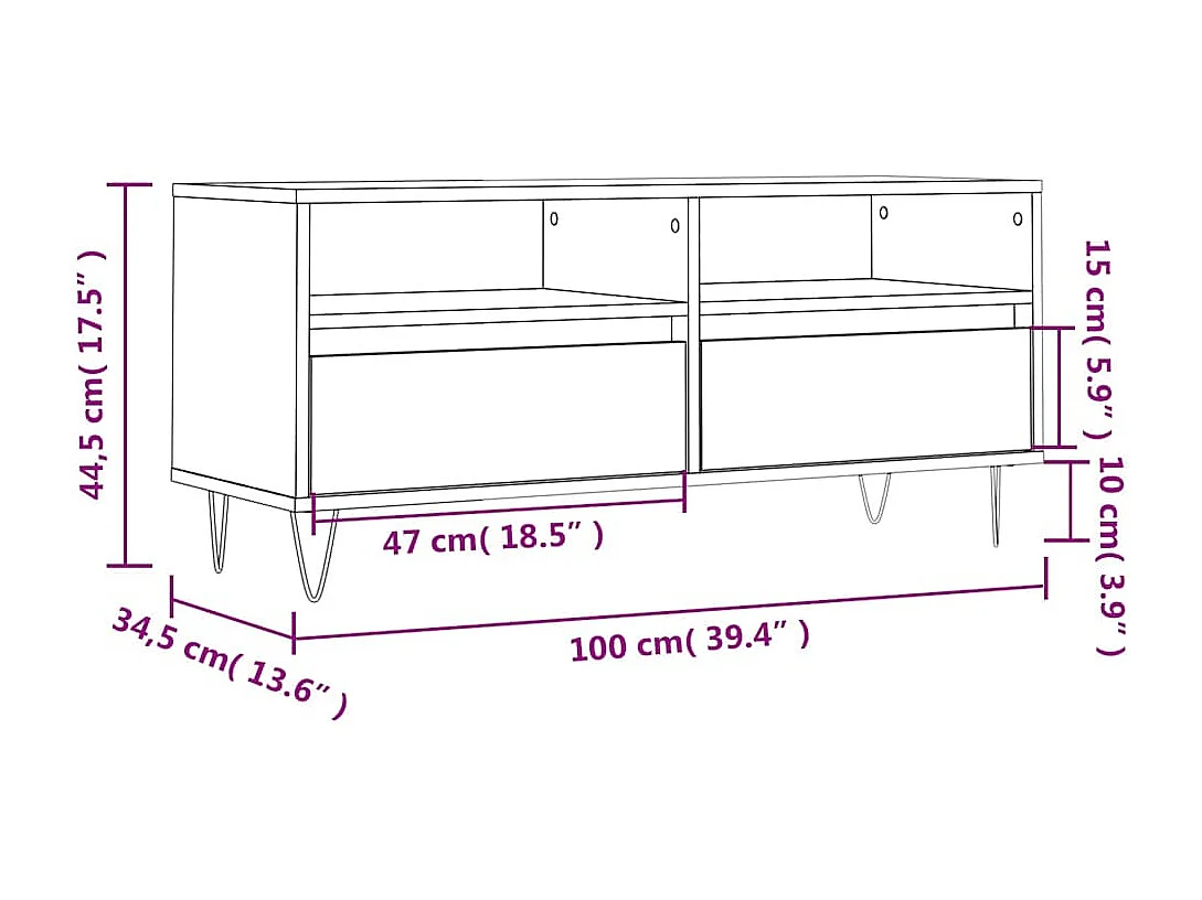 Xirin  Tv-meubel 100x34,5x44,5 cm bewerkt hout gerookt eikenkleurig
