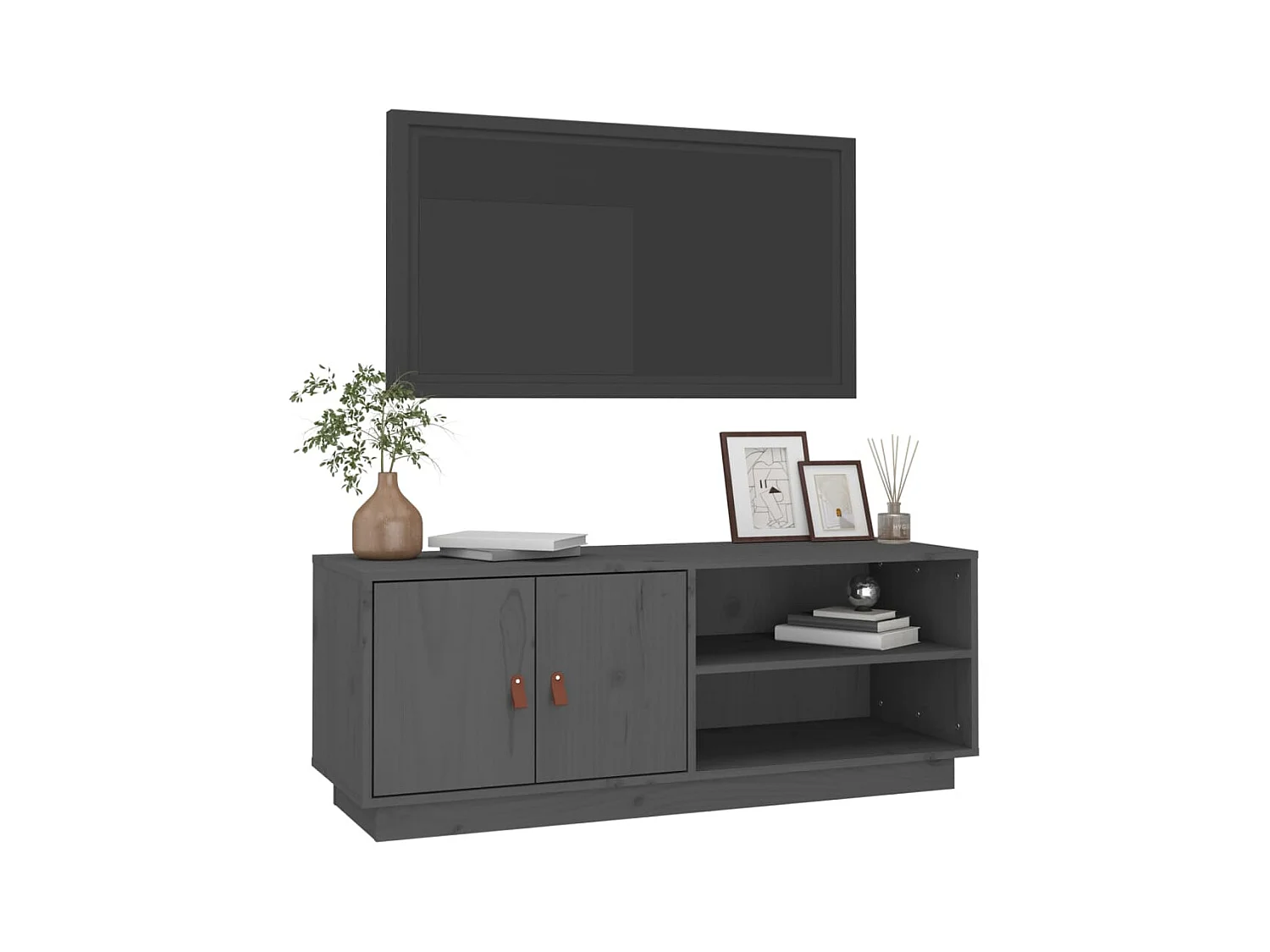 Sofia Marie  Meuble TV Gris 105x34x40 cm Bois de pin massif