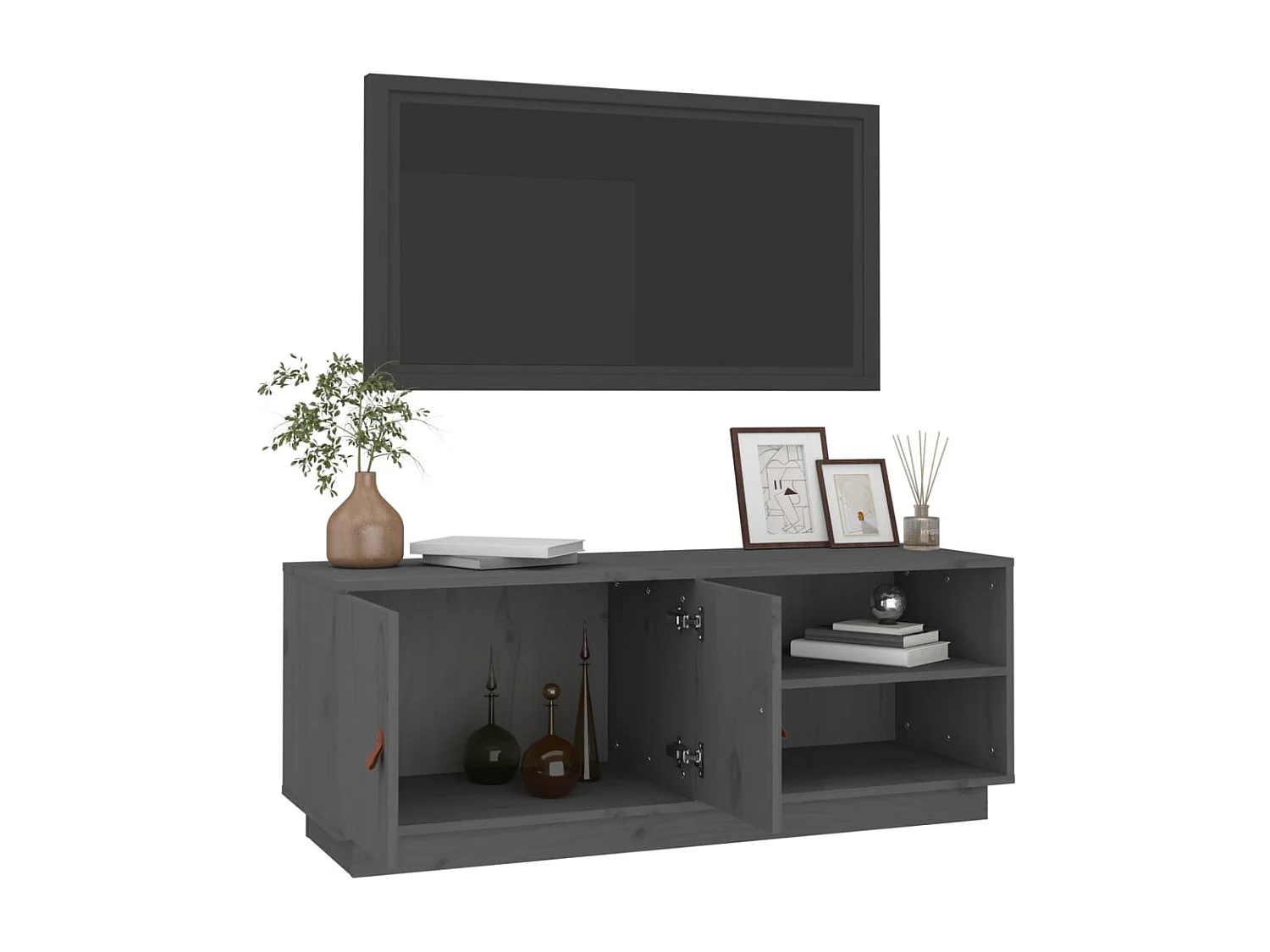 Sofia Marie  Meuble TV Gris 105x34x40 cm Bois de pin massif