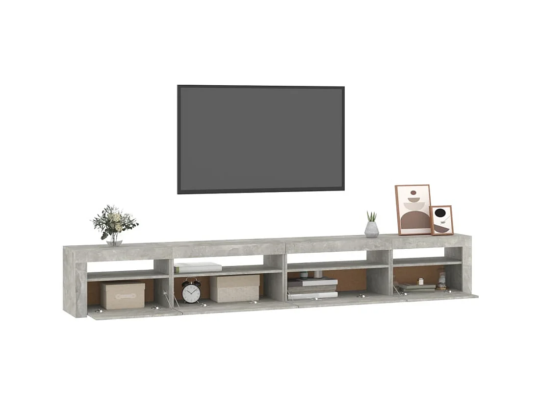 Cincinnatus  Meuble TV avec lumières LED Gris béton 270x35x40 cm