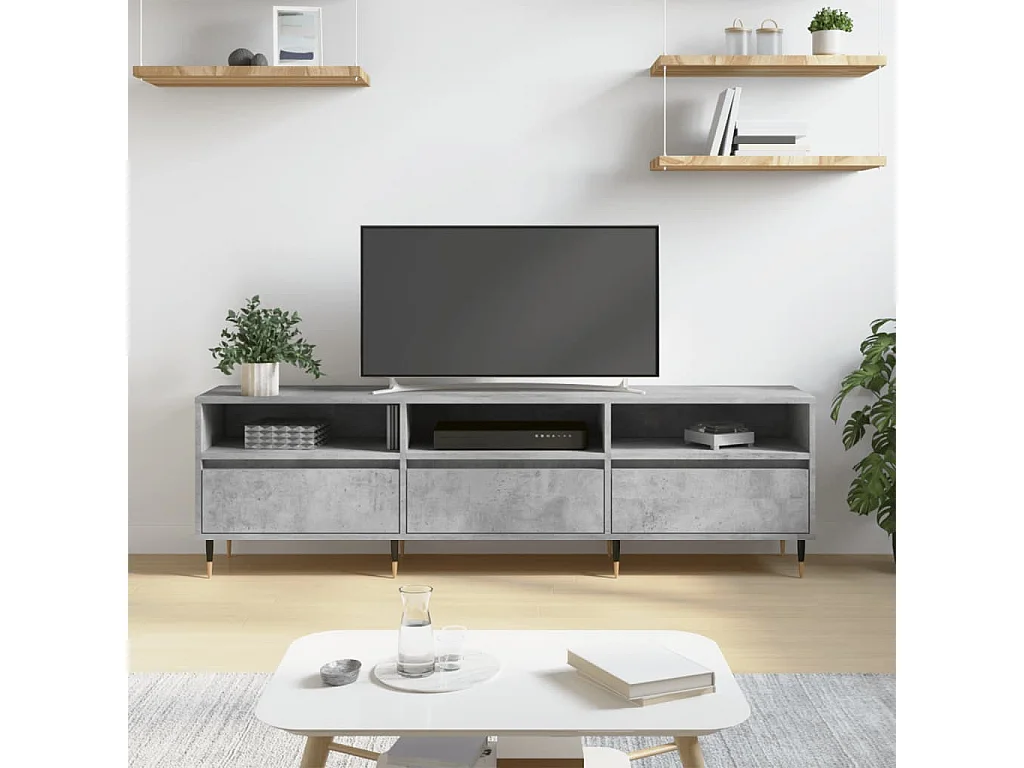 Wyren  Meuble TV gris béton 150x30x44,5 cm bois d'ingénierie