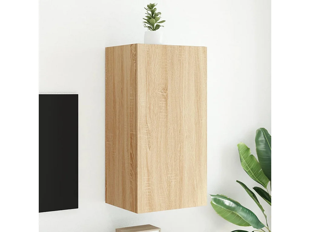 Gerben  Mueble de TV de pared con luces LED roble Sonoma 40,5x35x80 cm