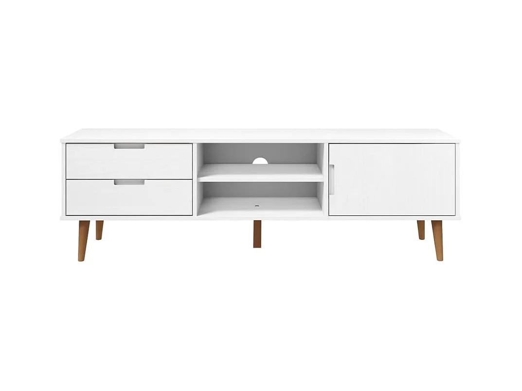 Brila  Meuble TV MOLDE Blanc 158x40x49 cm Bois de pin massif