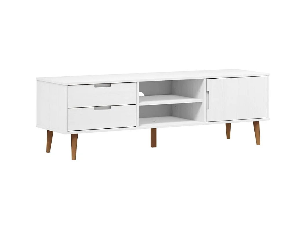 Brila  Meuble TV MOLDE Blanc 158x40x49 cm Bois de pin massif