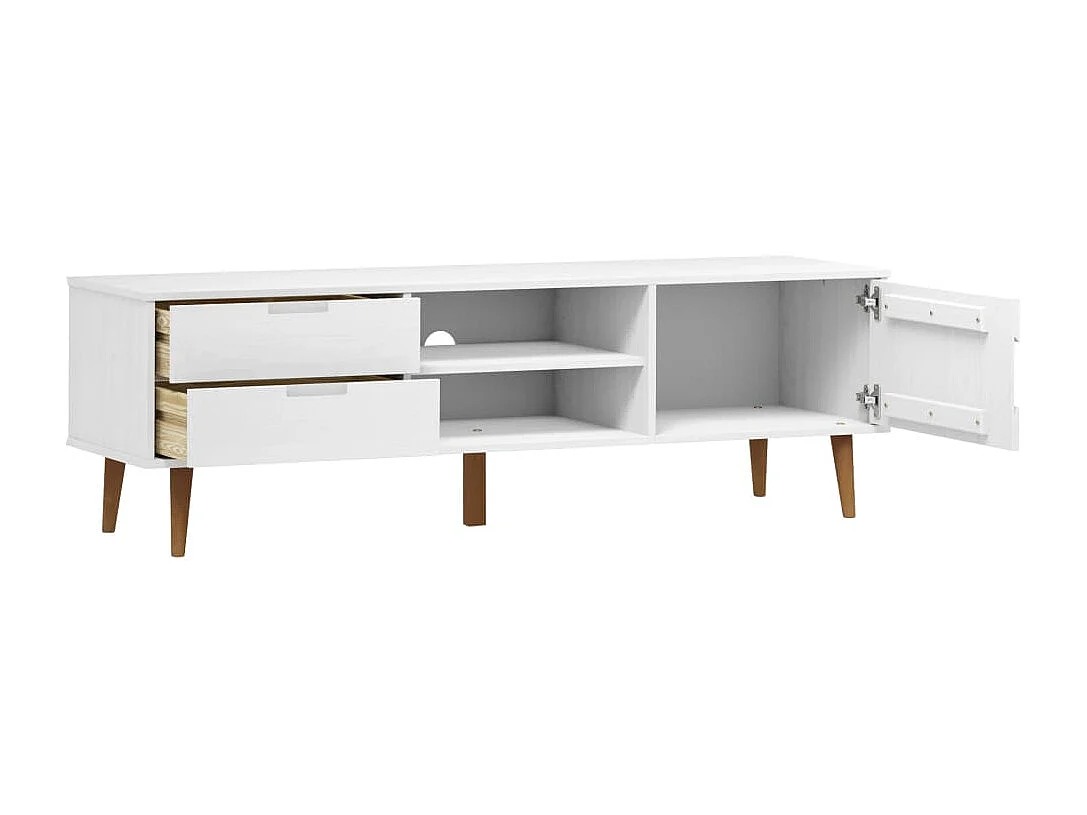 Brila  Meuble TV MOLDE Blanc 158x40x49 cm Bois de pin massif
