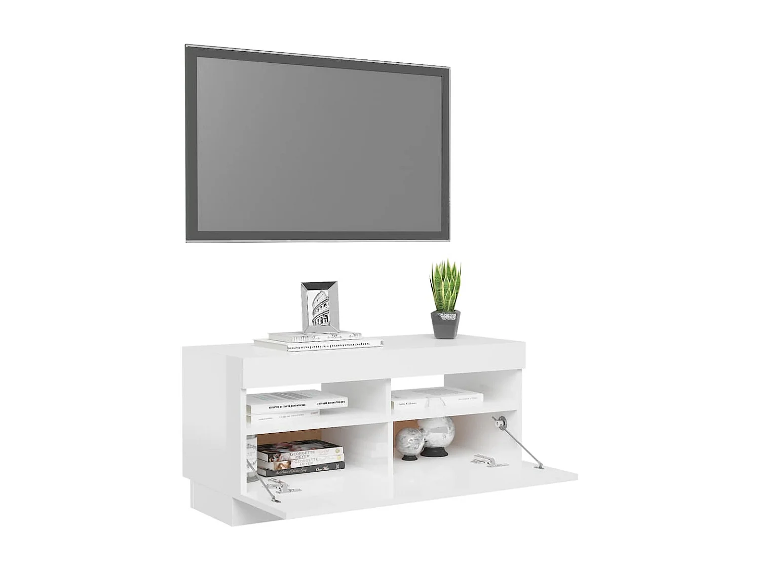 Roelant  Meuble TV avec lumières LED blanc brillant 80x35x40 cm