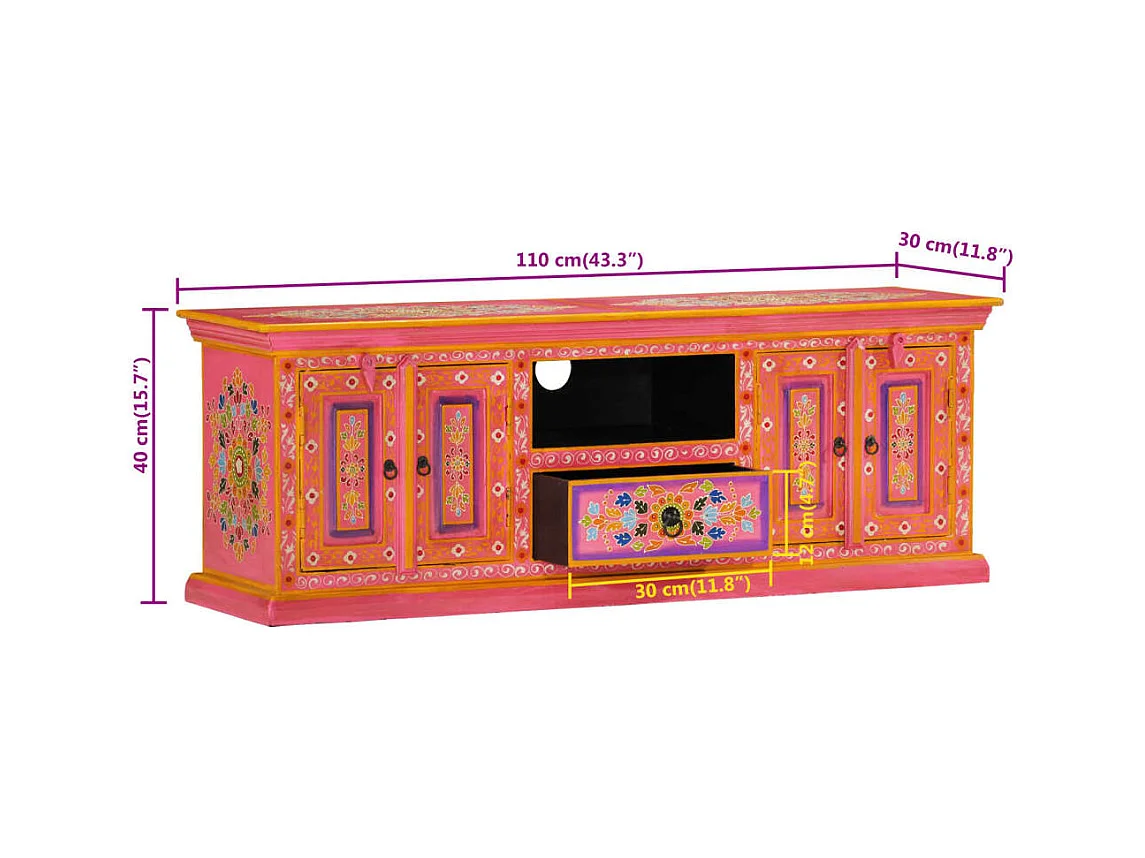 Mørke  Meuble TV rose 110x30x40 cm bois massif de manguier