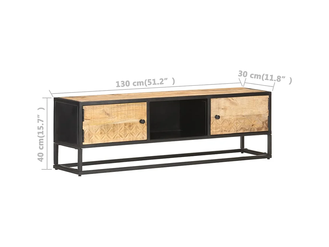 Sophie-Gaëlle  Meuble TV avec porte sculptée 130x30x40cm Bois de manguier brut