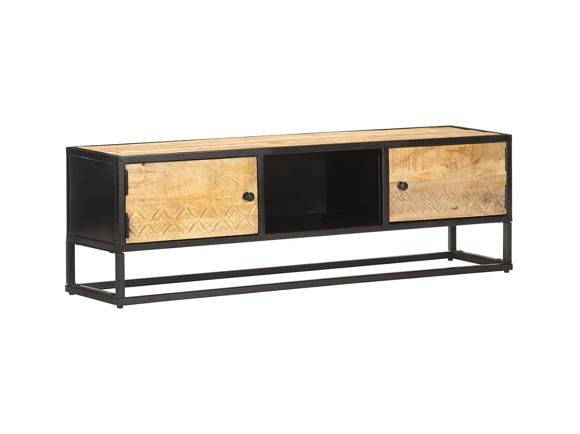 Sophie-Gaëlle  Meuble TV avec porte sculptée 130x30x40cm Bois de manguier brut