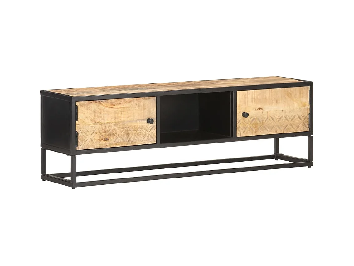 Sophie-Gaëlle  Meuble TV avec porte sculptée 130x30x40cm Bois de manguier brut
