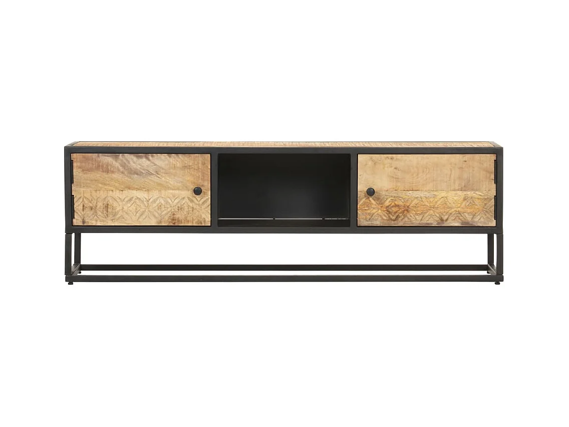 Sophie-Gaëlle  Meuble TV avec porte sculptée 130x30x40cm Bois de manguier brut