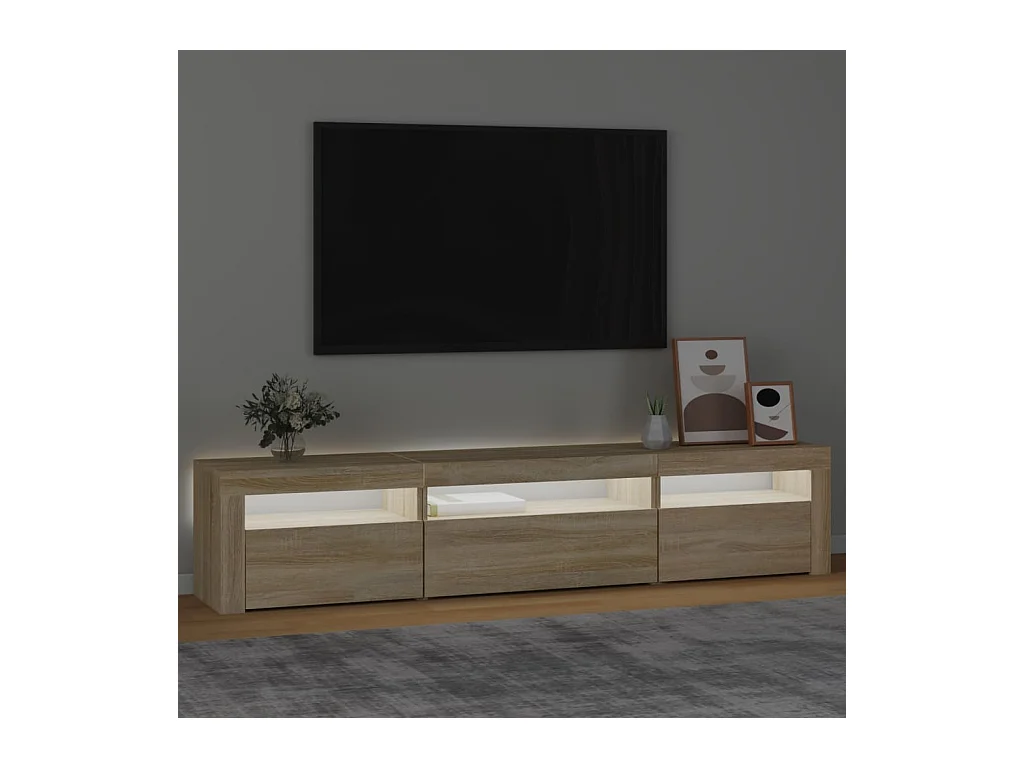 Vleteren  Meuble TV avec lumières LED Chêne sonoma 195x35x40 cm