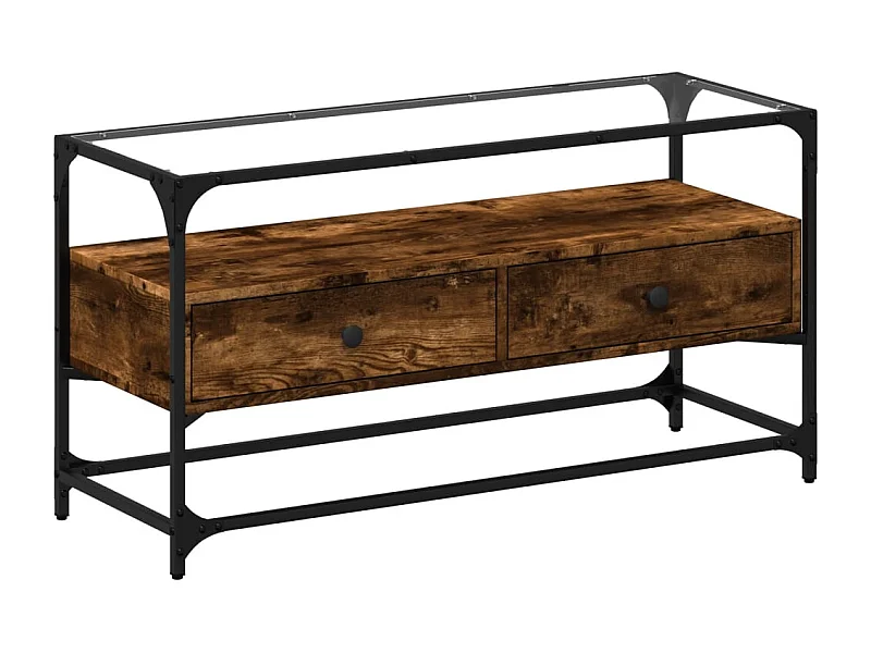 Varel  Mueble TV cristal y madera ingeniería roble ahumado 98x35x51 cm