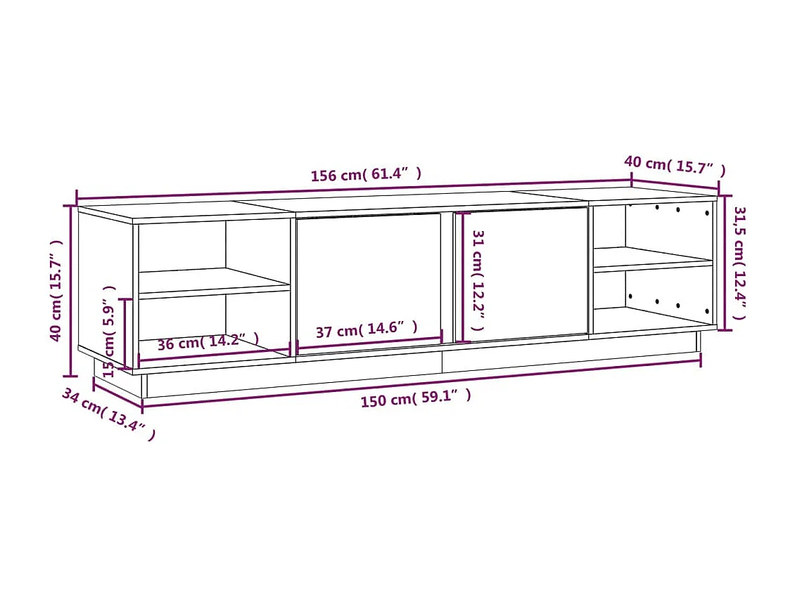 Renira  Mueble de TV de madera maciza de pino 156x40x40 cm