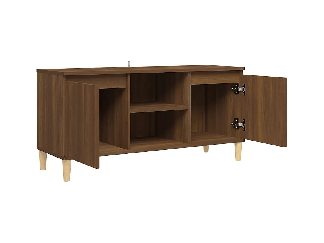 Xara  Mueble de TV patas madera maciza marrón roble 103,5x35x50 cm
