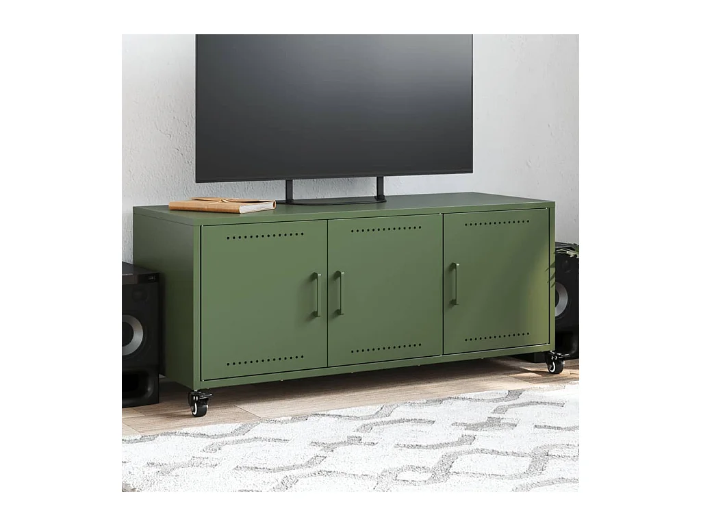 Tours  Meuble TV vert olive 100,5x39x43,5 cm acier