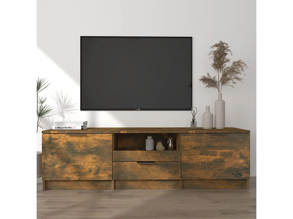 Waldor  Meuble TV Chêne fumé 140x35x40 cm Bois d'ingénierie