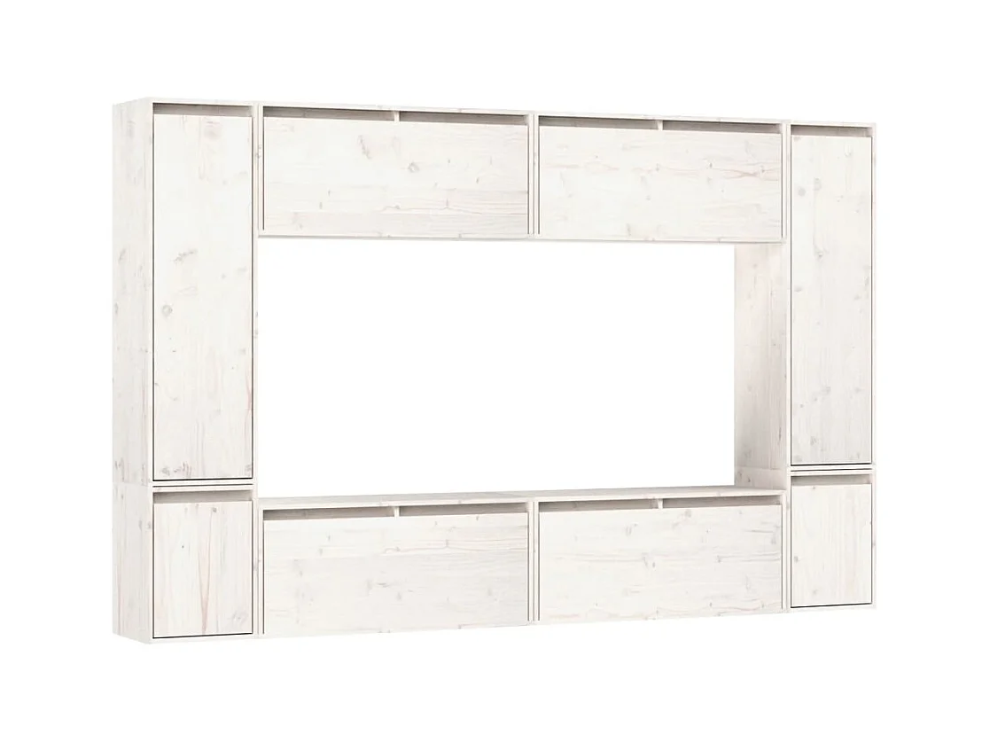 Keegan  Meubles TV 8 pcs Blanc Bois massif de pin