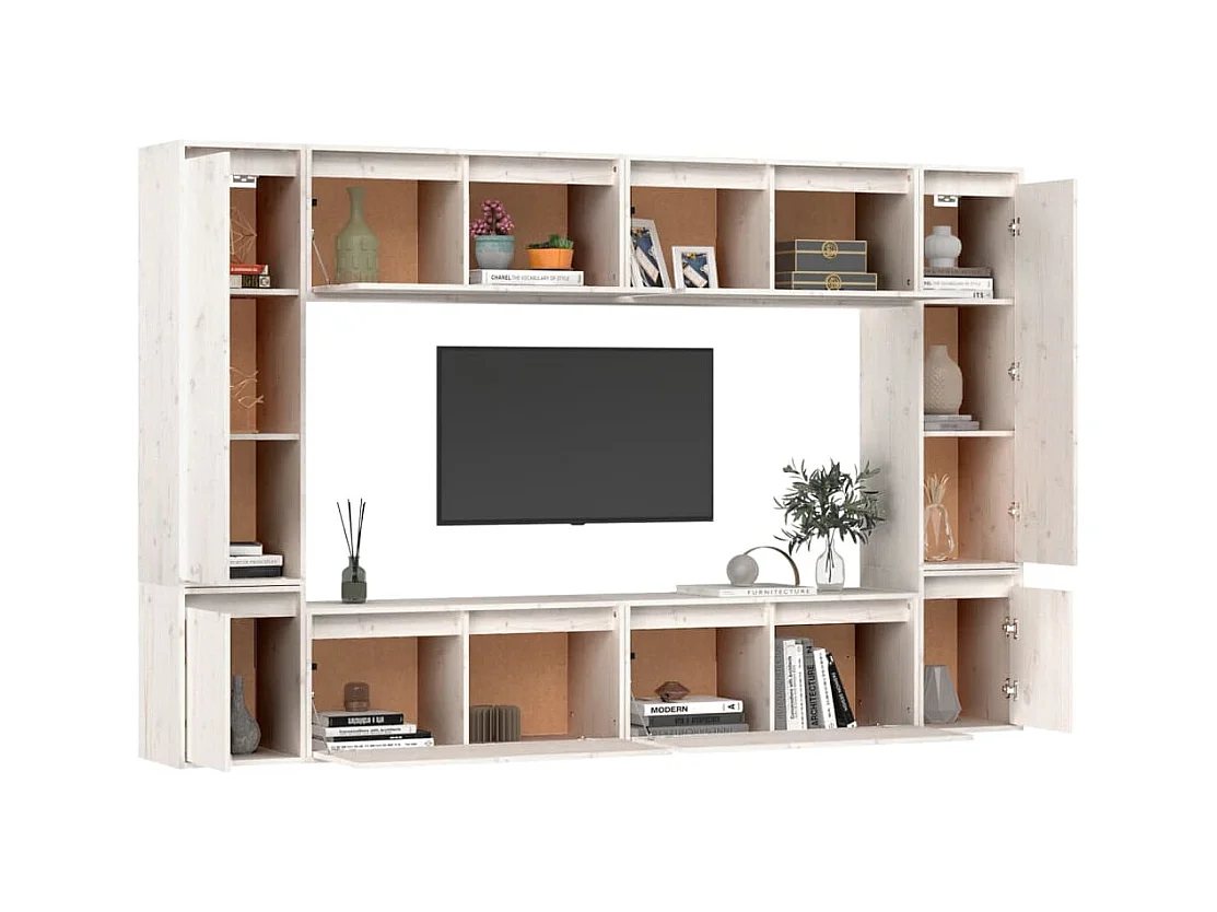 Keegan  Meubles TV 8 pcs Blanc Bois massif de pin