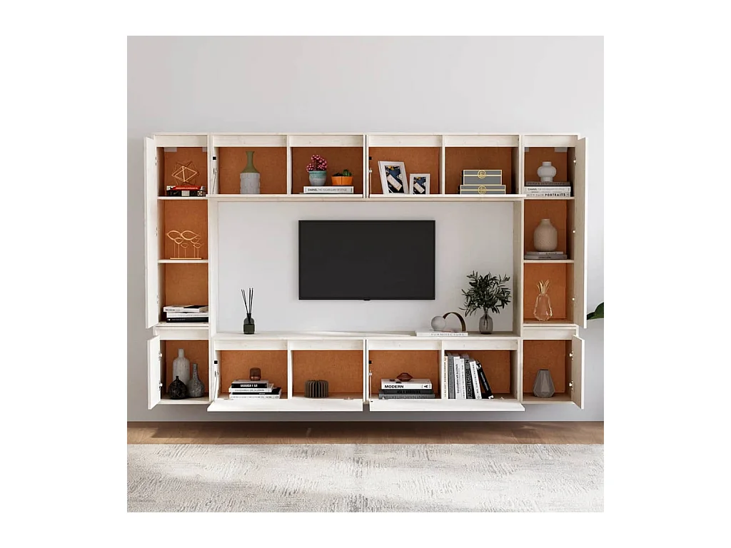 Keegan  Meubles TV 8 pcs Blanc Bois massif de pin