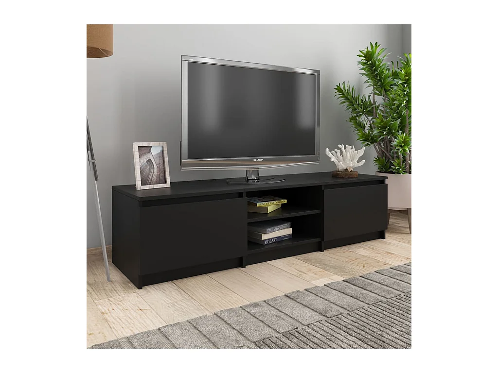 Kingman  Meuble TV Noir 140x40x35,5 cm Bois d'ingénierie