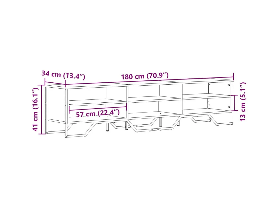 Zylar  Meuble TV chêne marron 180x34x41 cm bois d'ingénierie
