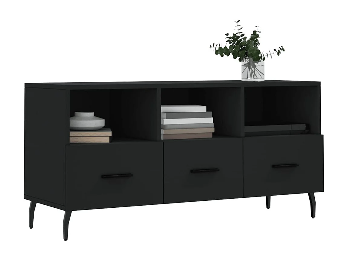 Xandir  Meuble TV noir 102x36x50 cm bois d'ingénierie