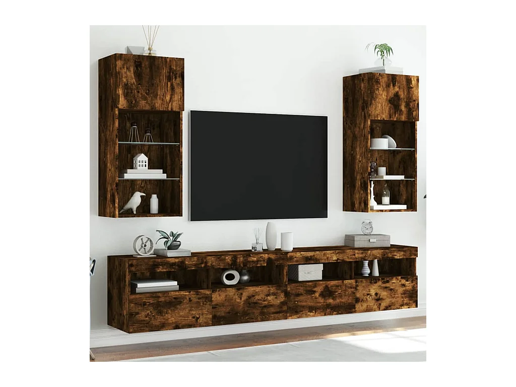 Almar  Meubles TV avec lumières LED 2 pcs chêne fumé 40,5x30x90 cm