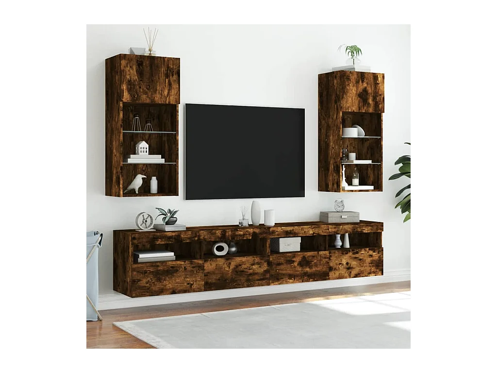 Almar  Meubles TV avec lumières LED 2 pcs chêne fumé 40,5x30x90 cm