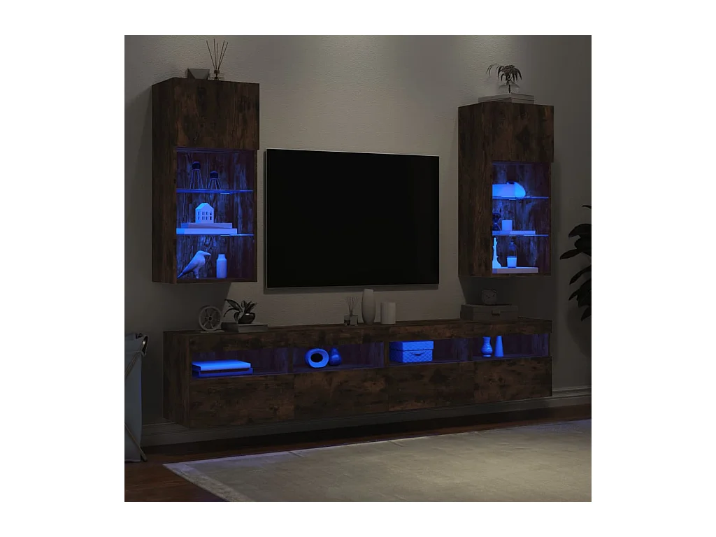Almar  Meubles TV avec lumières LED 2 pcs chêne fumé 40,5x30x90 cm