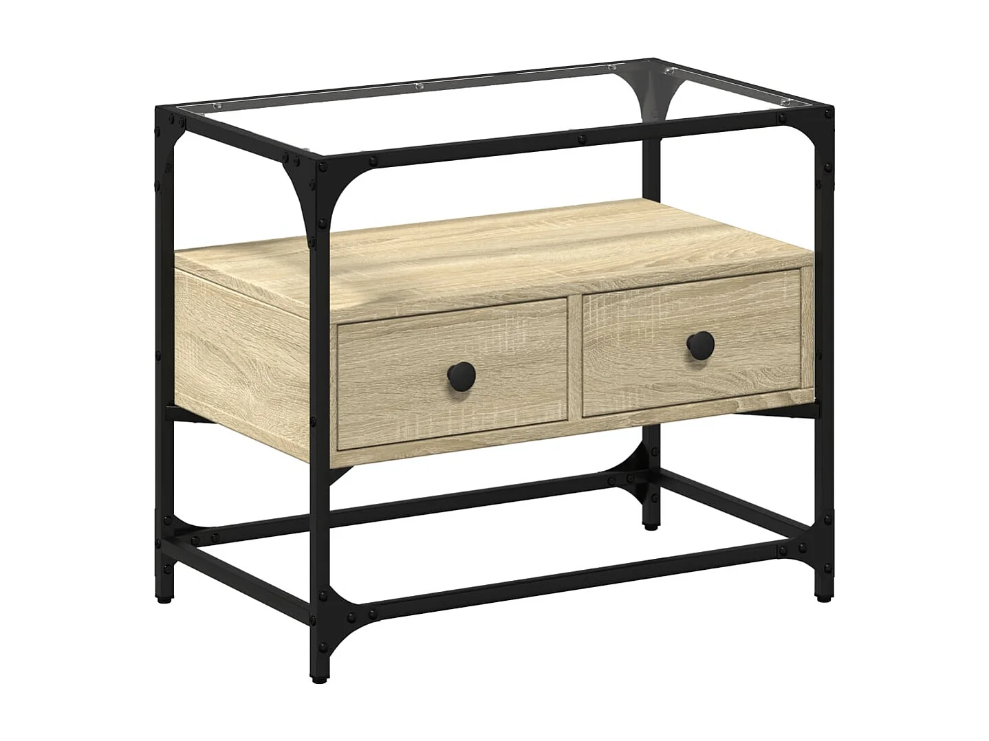 Varel  Tv-meubel met glazen blad 60x35x51 cm bewerkt hout sonoma eiken