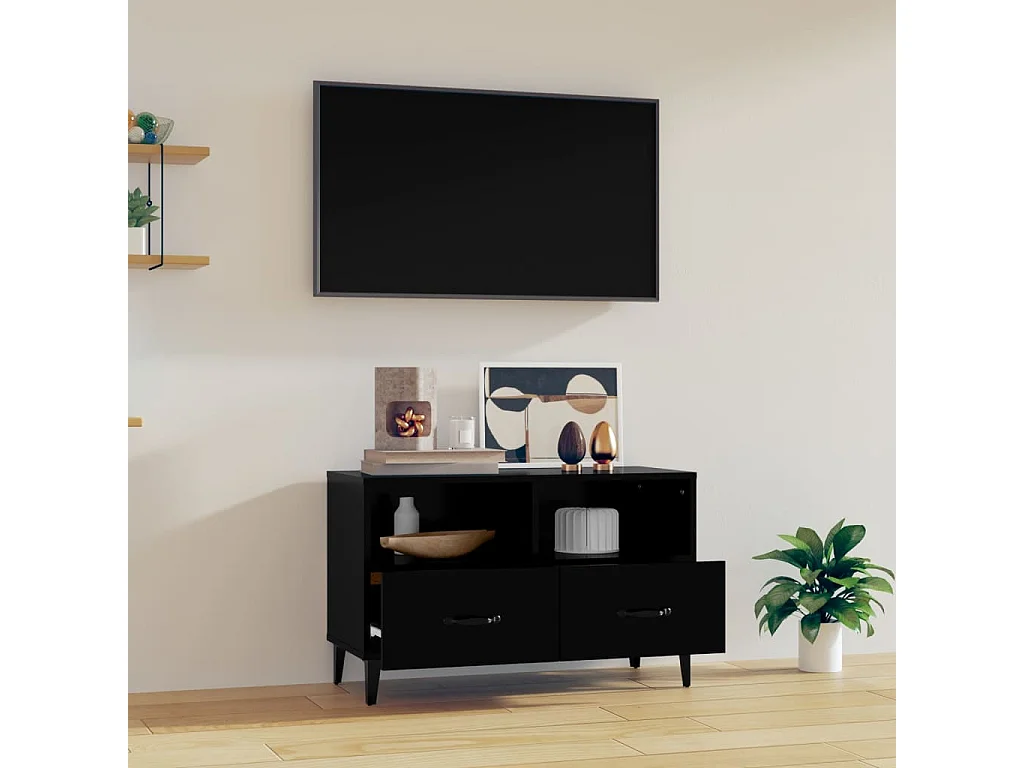 Elben  Mueble para TV madera contrachapada negro 80x36x50 cm