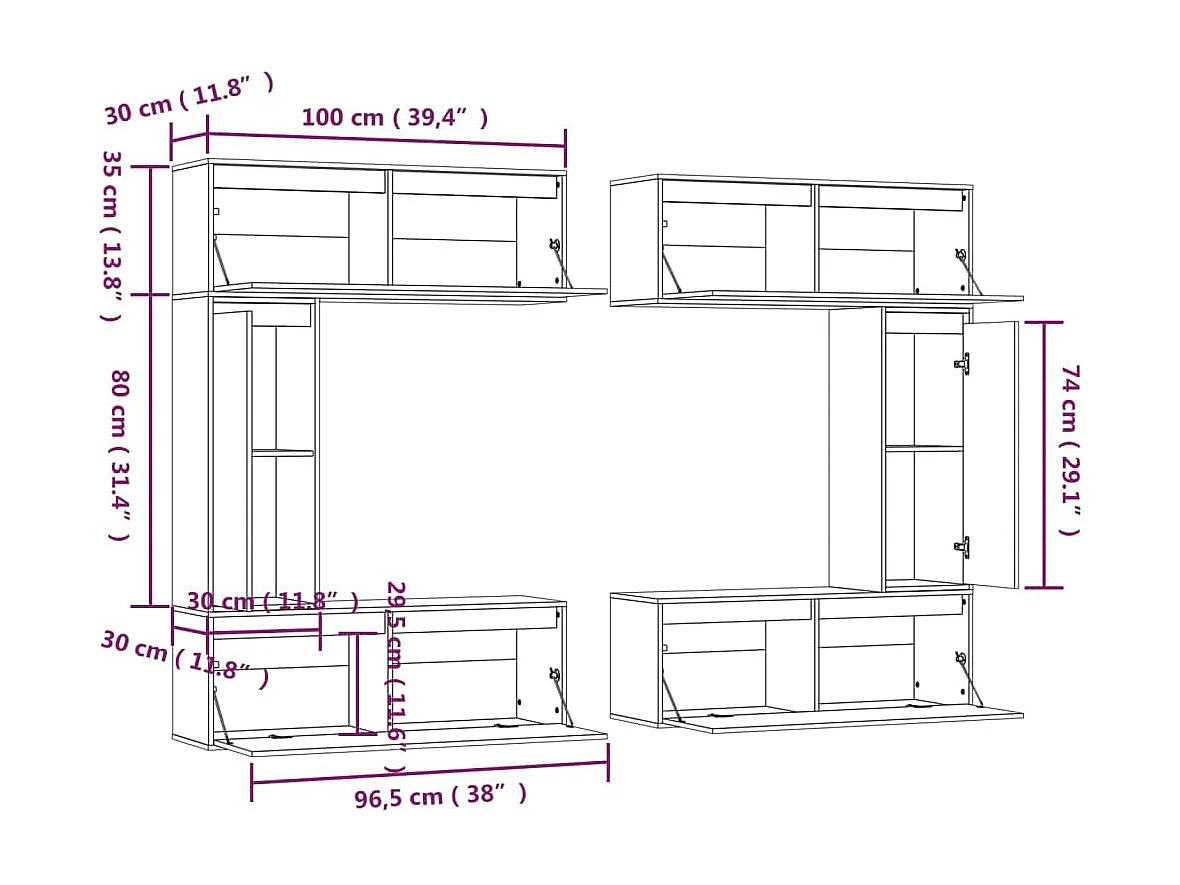 Sverre  Meubles TV 6 pcs Bois massif de pin