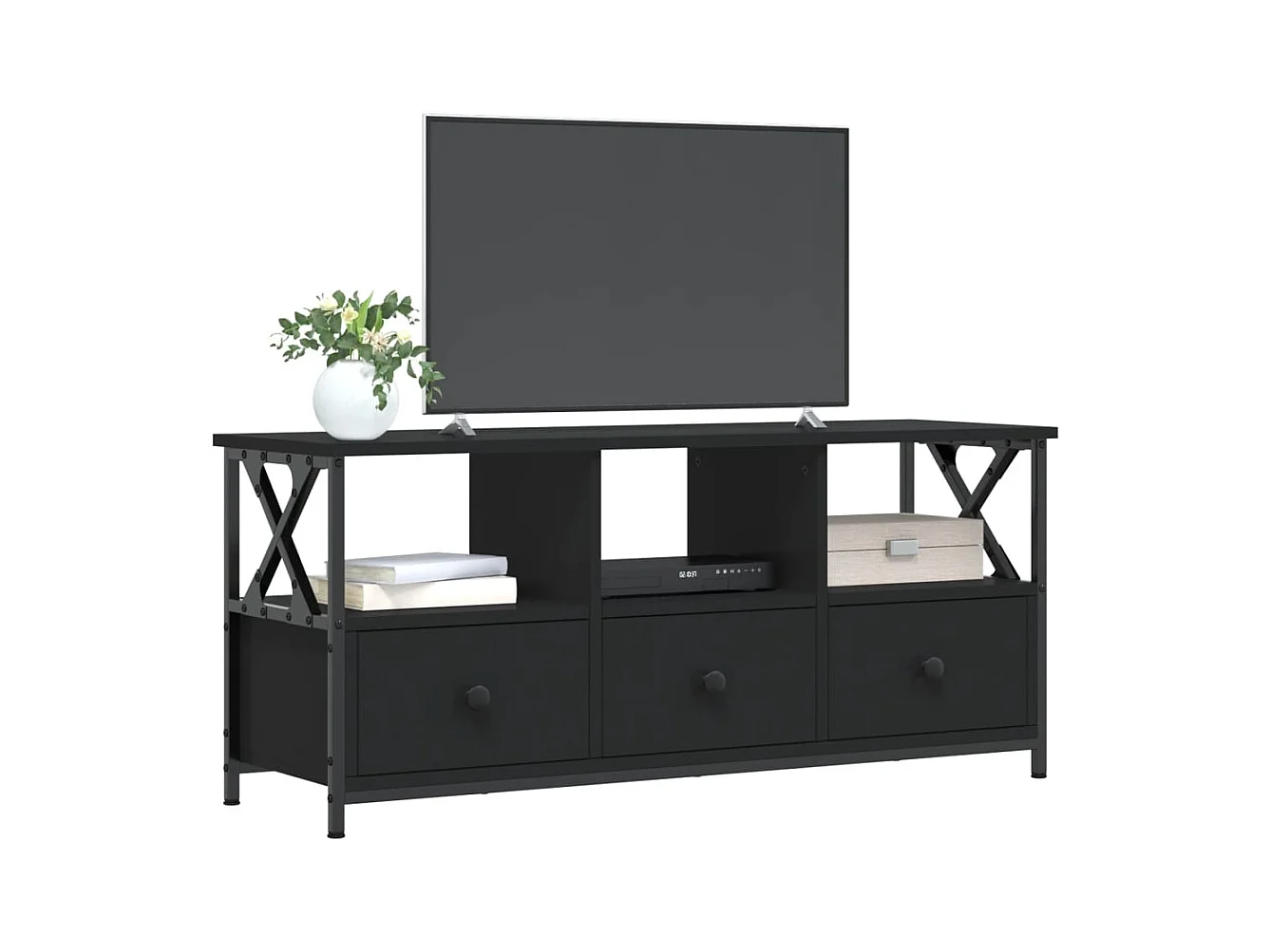 Sophie-Bernadette-Marie  Meuble TV noir 102x33x45 cm bois d'ingénierie et fer