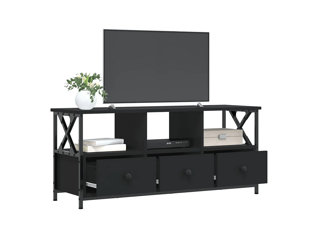 Sophie-Bernadette-Marie  Mueble de TV erro y madera contrachapada negro 102x33x45 cm