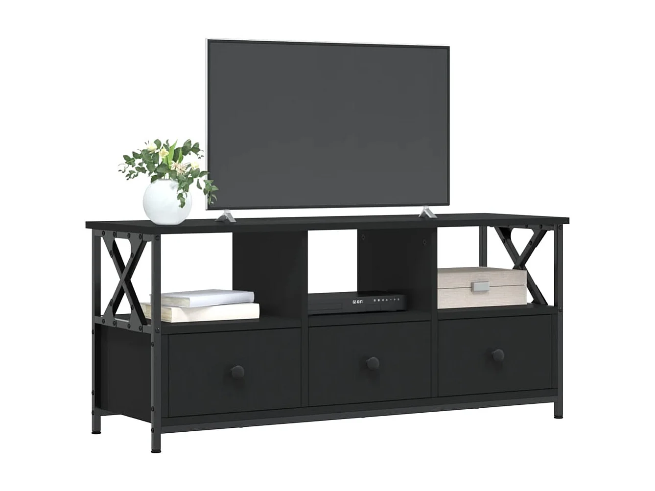 Sophie-Bernadette-Marie  Mueble de TV erro y madera contrachapada negro 102x33x45 cm