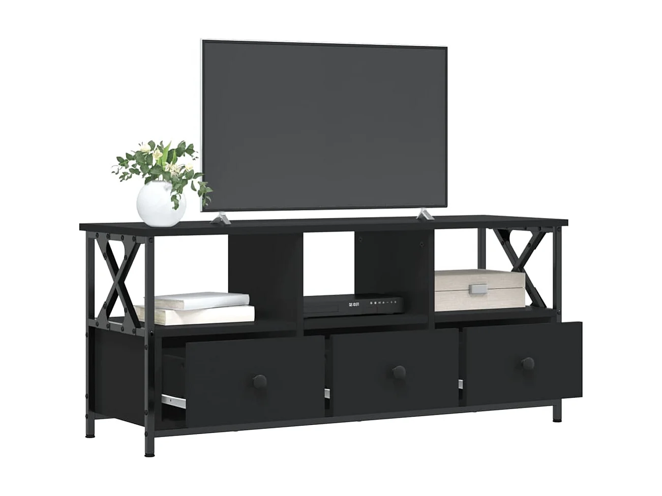 Sophie-Bernadette-Marie  Mueble de TV erro y madera contrachapada negro 102x33x45 cm