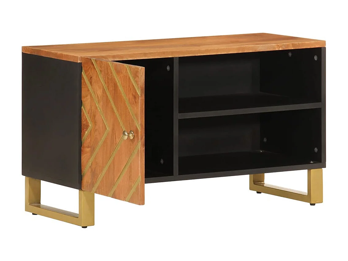 Garden Furniture -  Meuble TV marron et noir 80x31,5x46 cm bois massif de manguier