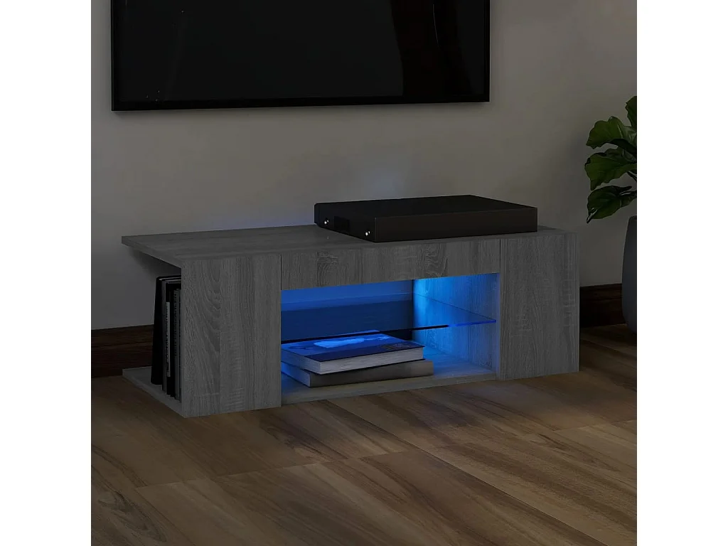 Crijn  Mueble de TV con luces LED gris Sonoma 90x39x30 cm