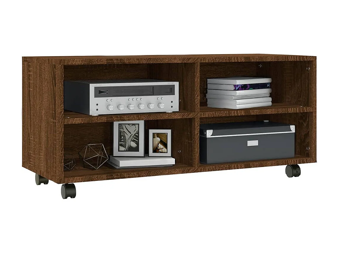 Yron  Meuble TV sur roulettes Chêne marron 90x35x35cm Bois ingénierie