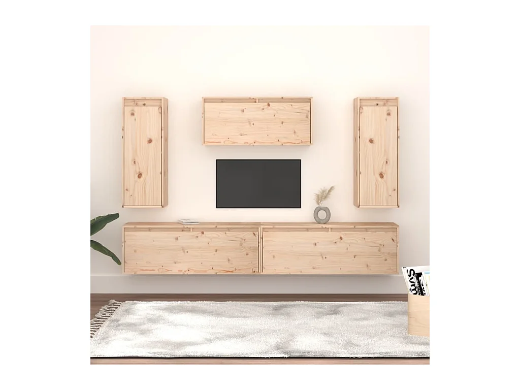 Brynri  Meubles TV 5 pcs Bois massif de pin