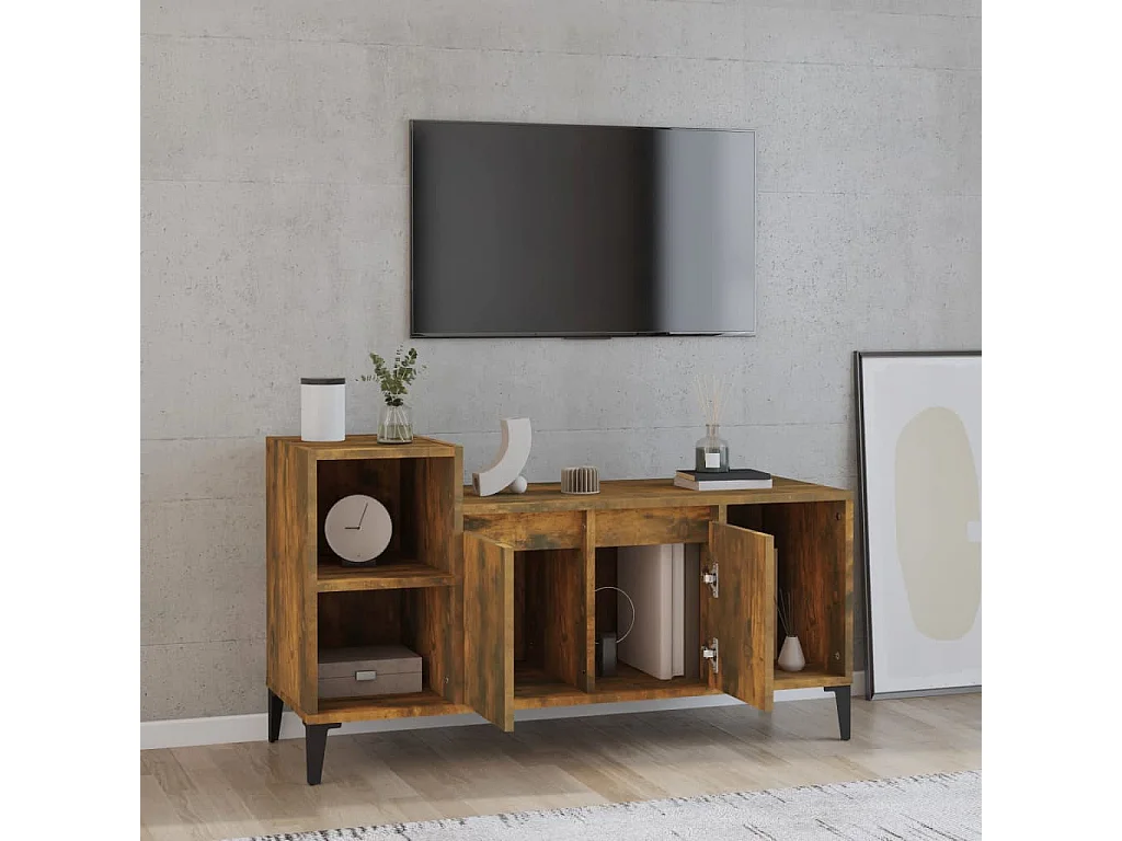 Fornir  Meuble TV Chêne fumé 100x35x55 cm Bois d'ingénierie