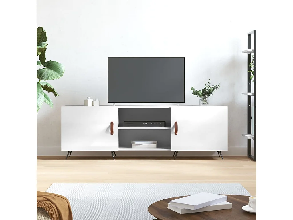 Arlo  Meuble TV blanc brillant 150x30x50 cm bois d'ingénierie