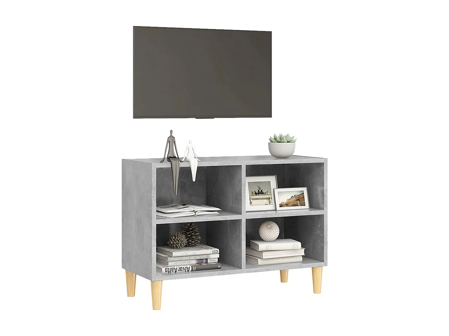 Bridgeville  Mueble de TV patas de madera maciza gris hormigón 69,5x30x50 cm
