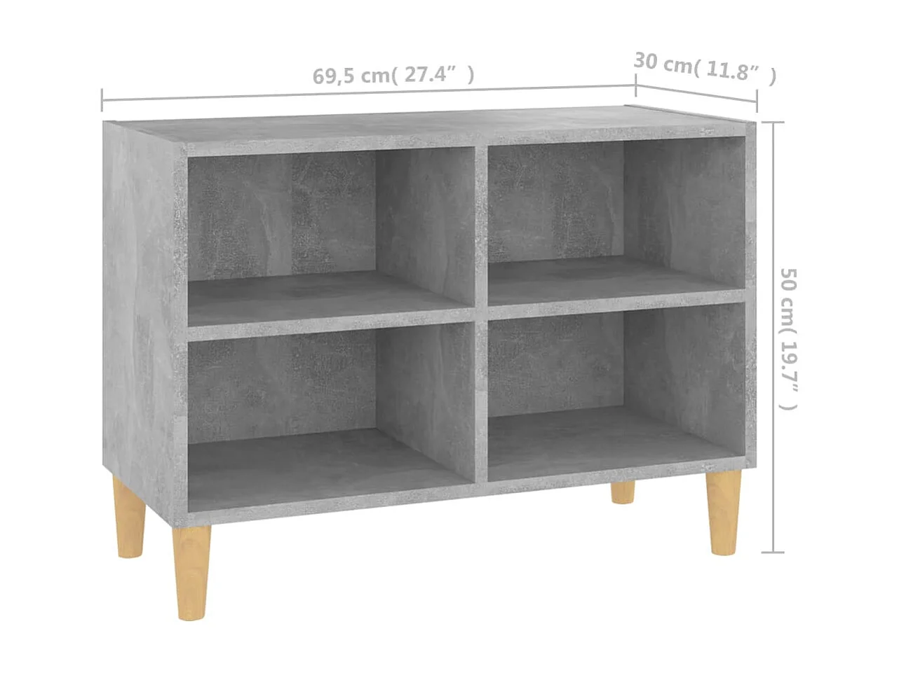 Bridgeville  Mueble de TV patas de madera maciza gris hormigón 69,5x30x50 cm