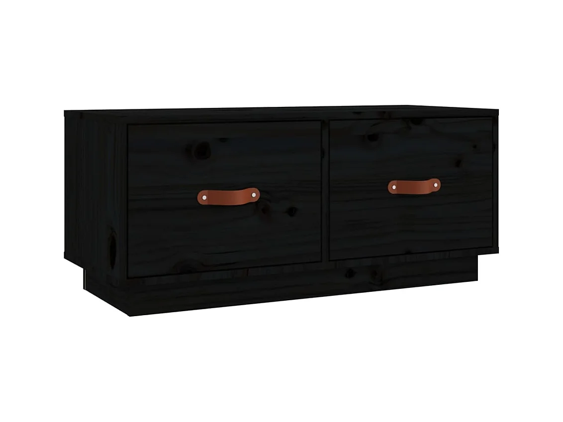 Rorik  Meuble TV Noir 80x34x35 cm Bois de pin massif