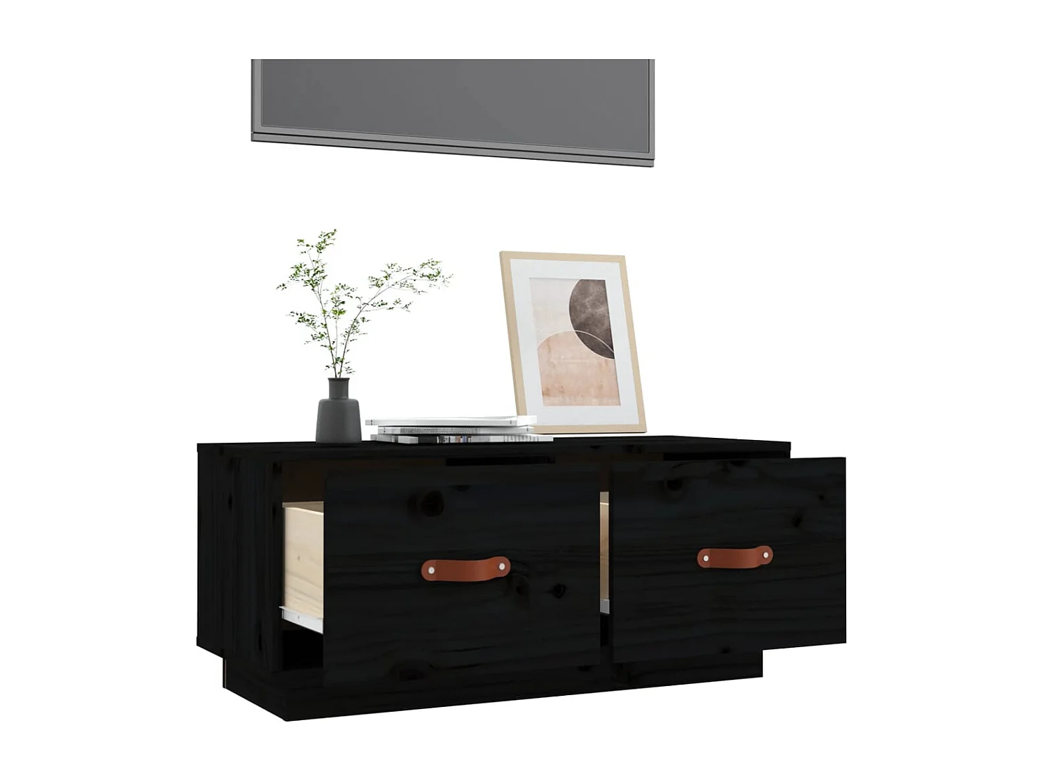 Rorik  Meuble TV Noir 80x34x35 cm Bois de pin massif